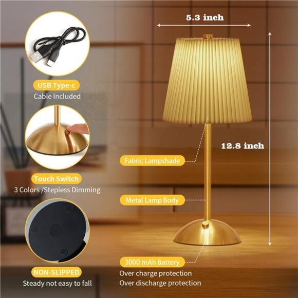 Cordless rechargeable table lamp portable touch dimmable LED bedside light - Picture 6 of 7